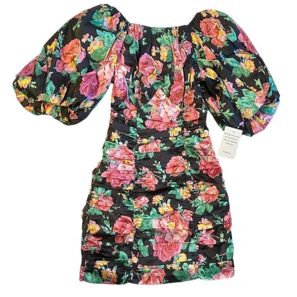 NWT For Love and Lemons Jolie Mini Dress with Puff Sleeves in Black - S - Picture 2 of 8